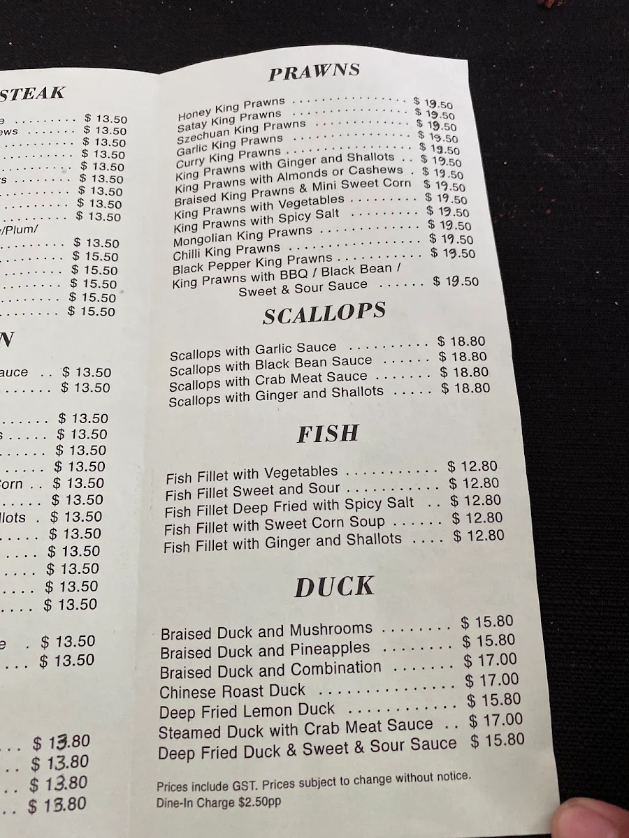 Menu, Mcgraths Hill Chinese Restaurant