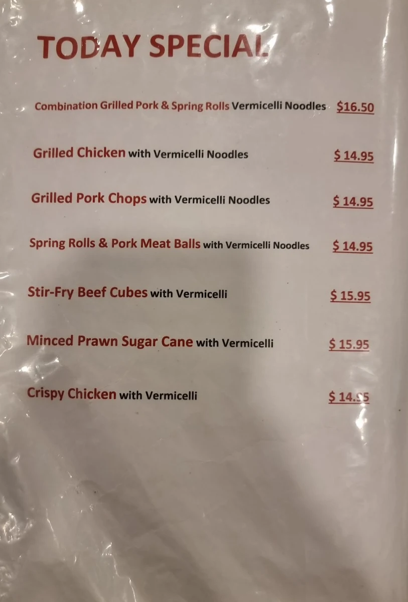 Menu, Pho An 1 Kitchen