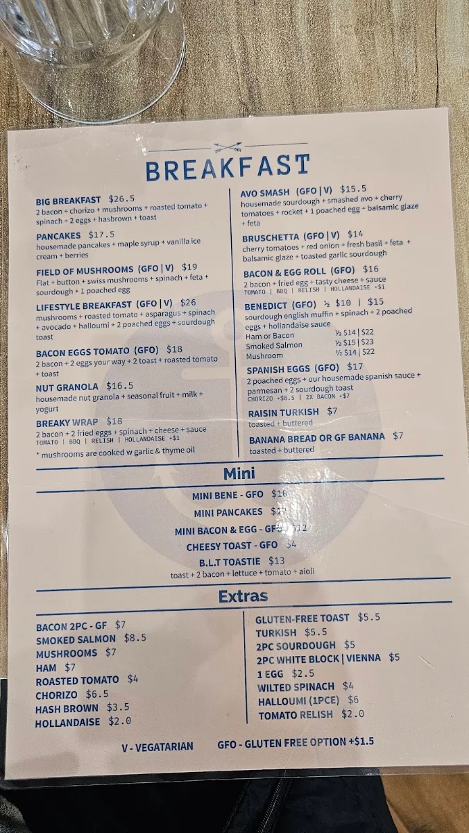 Menu, The Anchor Lakes Beach