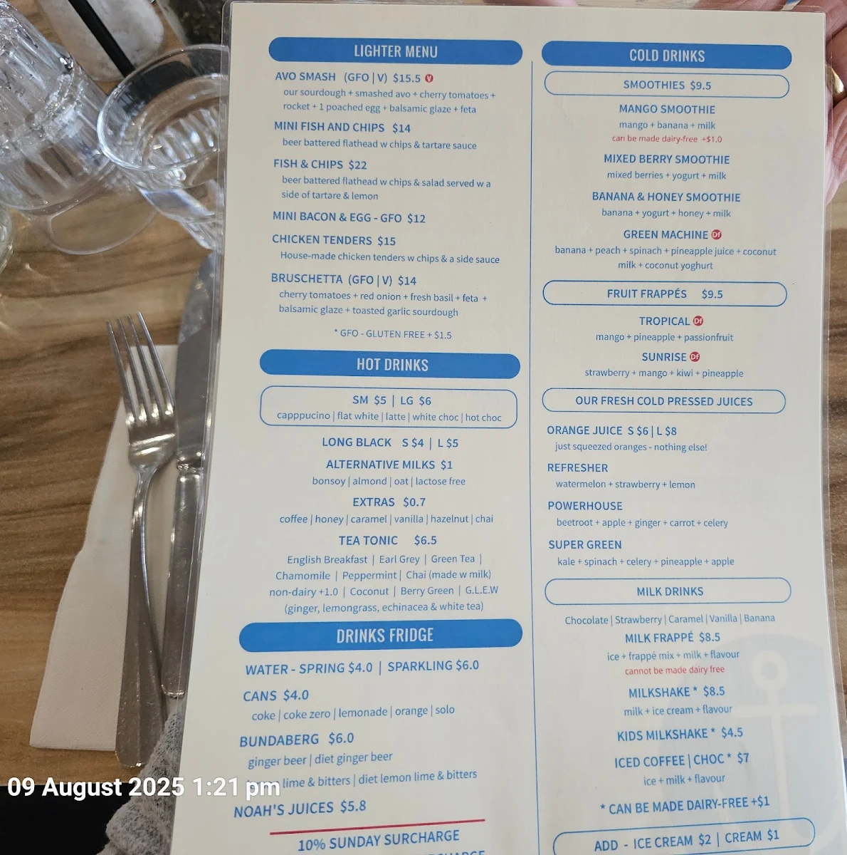 Menu, The Anchor Lakes Beach