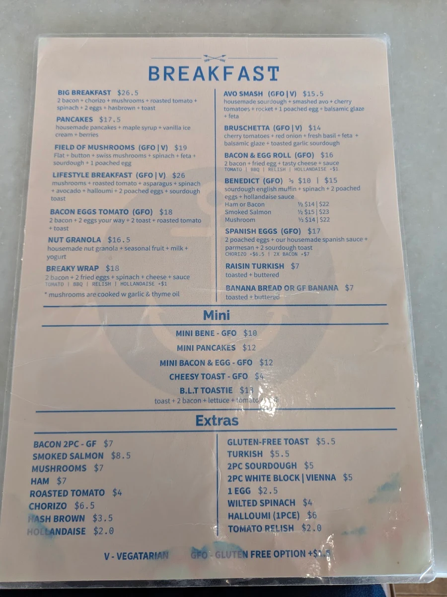 Menu, The Anchor Lakes Beach