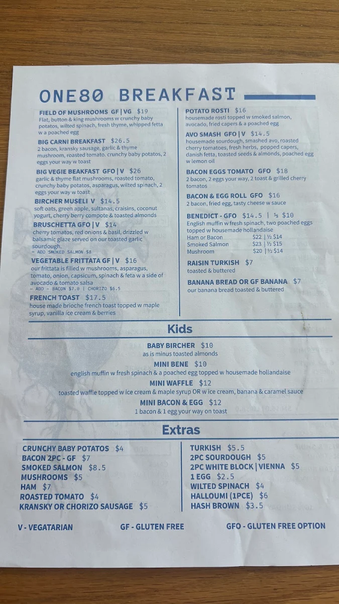 Menu, The Anchor Lakes Beach