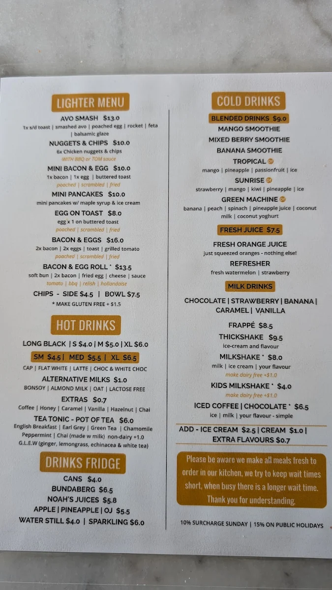 Menu, The Anchor Lakes Beach