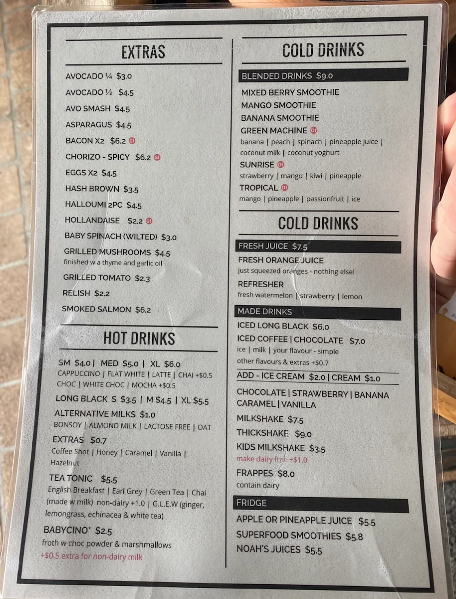 Menu, The Anchor Lakes Beach