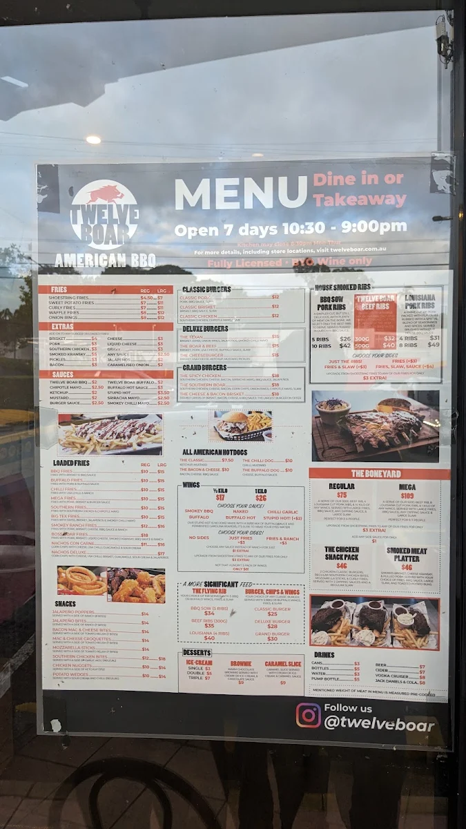 Menu, Twelve Boar American BBQ - Chermside west