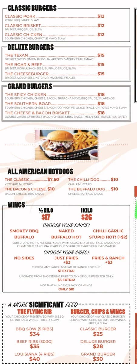 Menu, Twelve Boar American BBQ - Chermside west