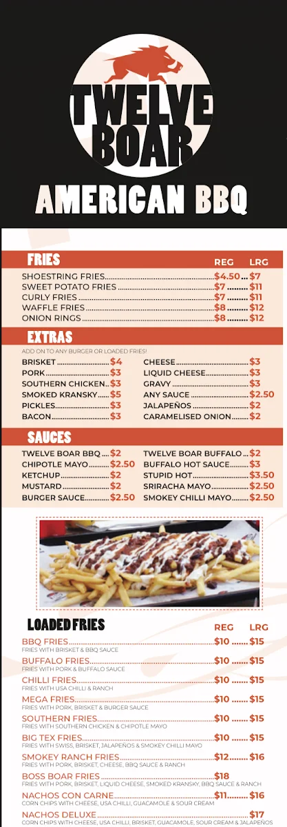 Menu, Twelve Boar American BBQ - Chermside west