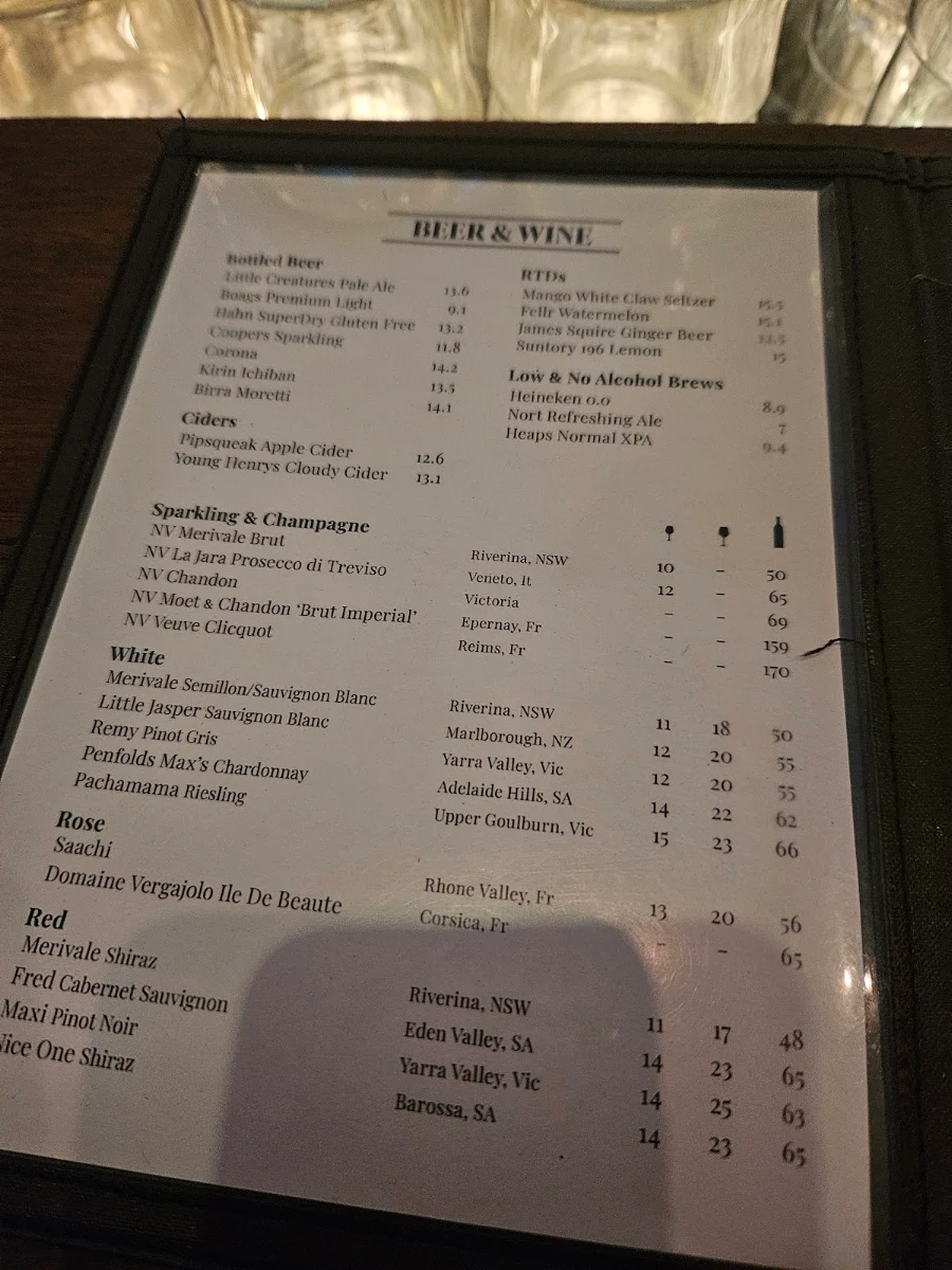 Menu, The Royal George