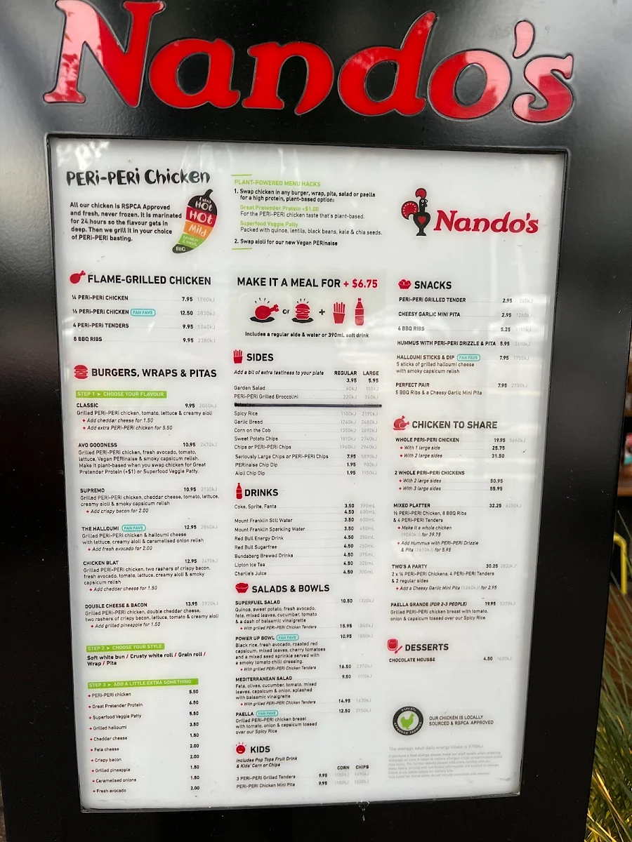 Menu, Nando's Chevron (St Kilda Rd)