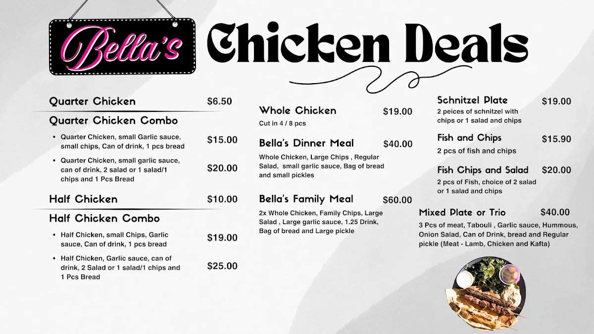 Menu, Bella's Chargrill Chicken