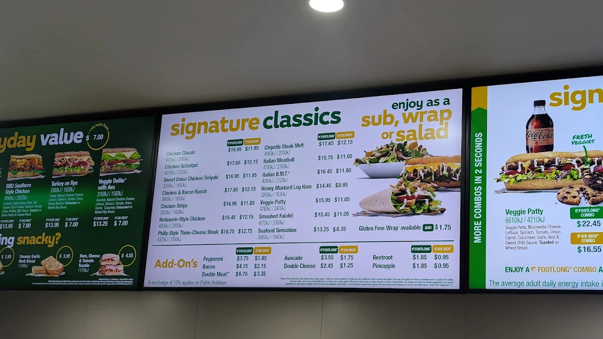 Menu, Subway
