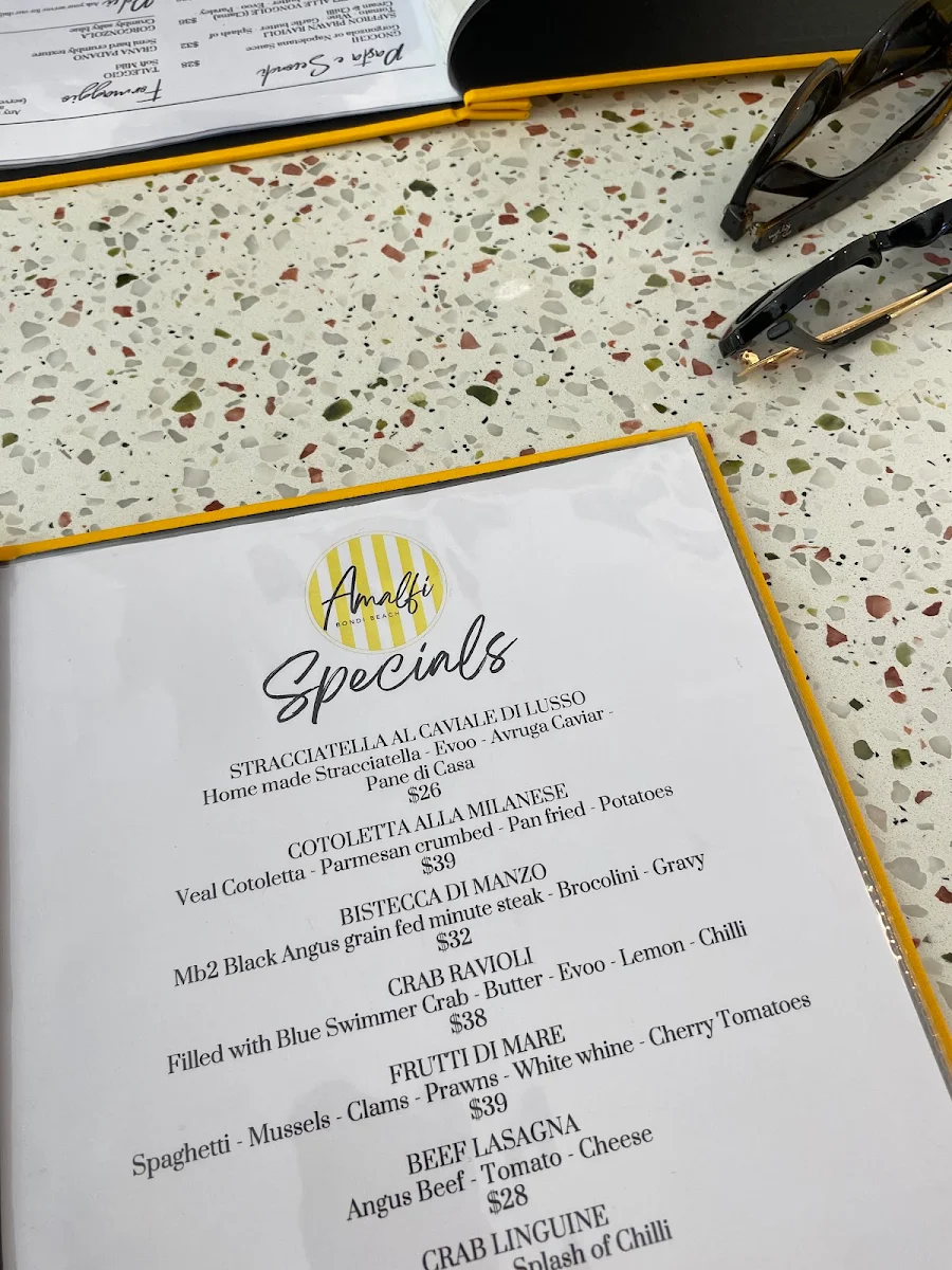 Menu, Amalfi Bondi Beach