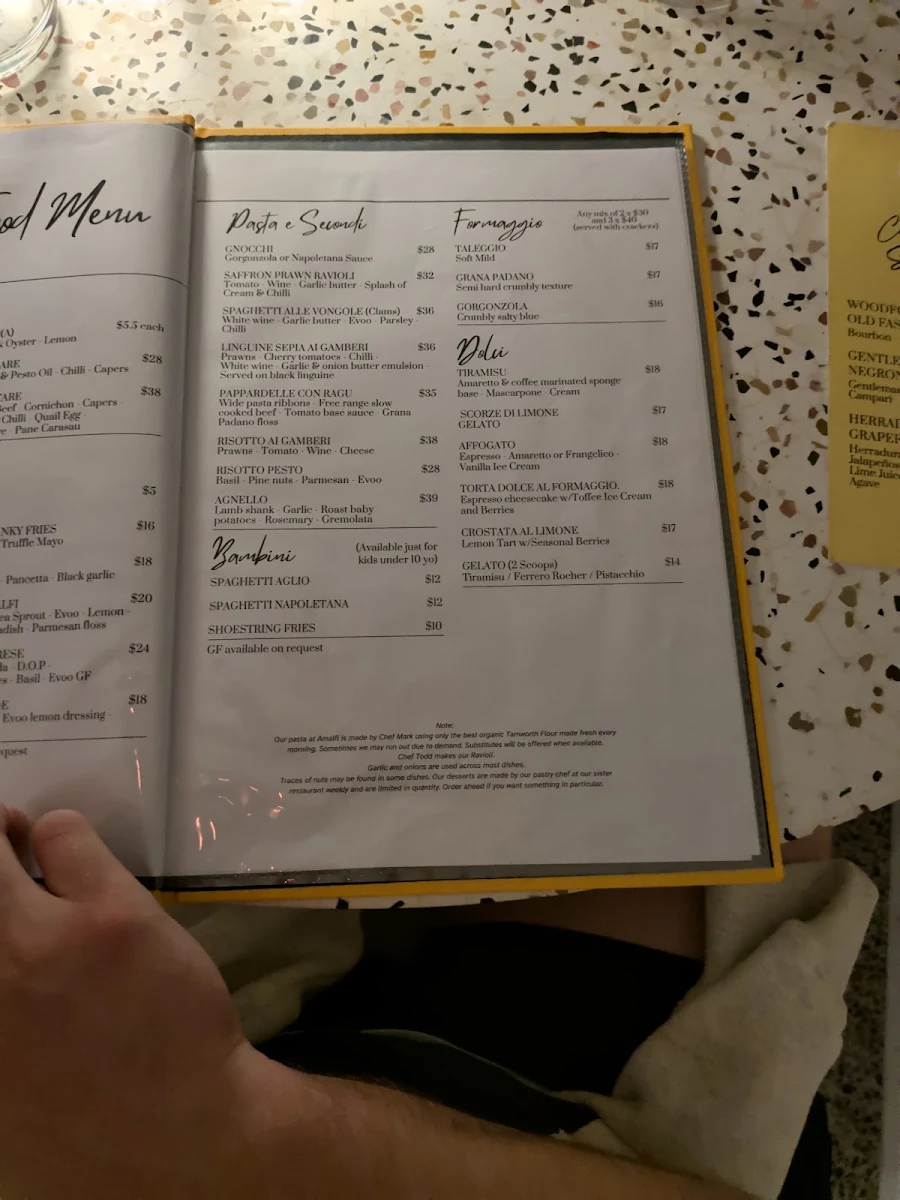 Menu, Amalfi Bondi Beach