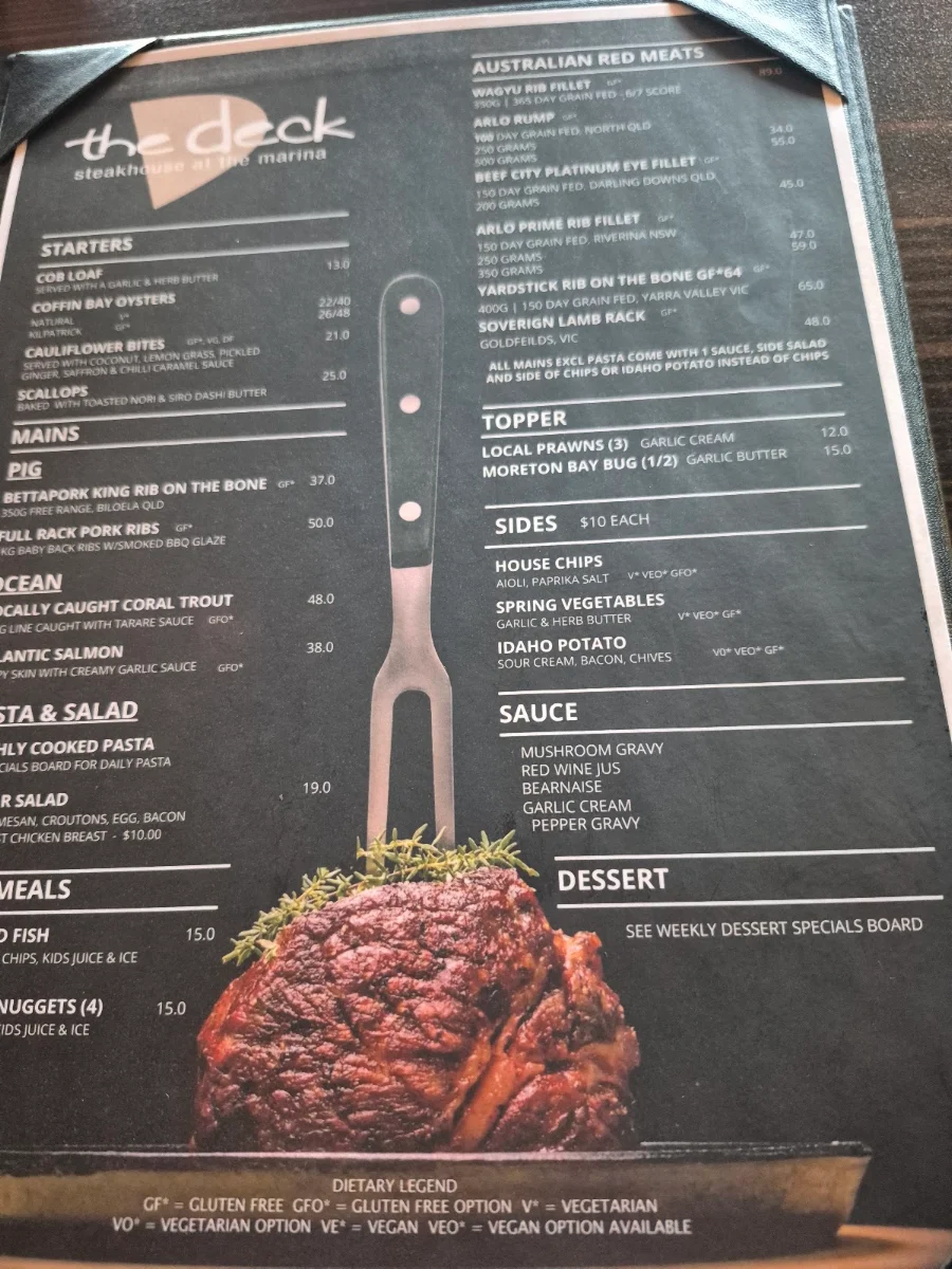 Menu, Sails Sports Bar