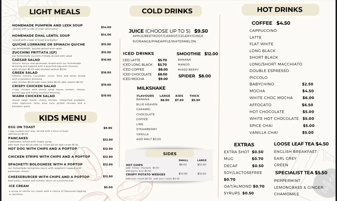 Menu, Indulgence Cafe