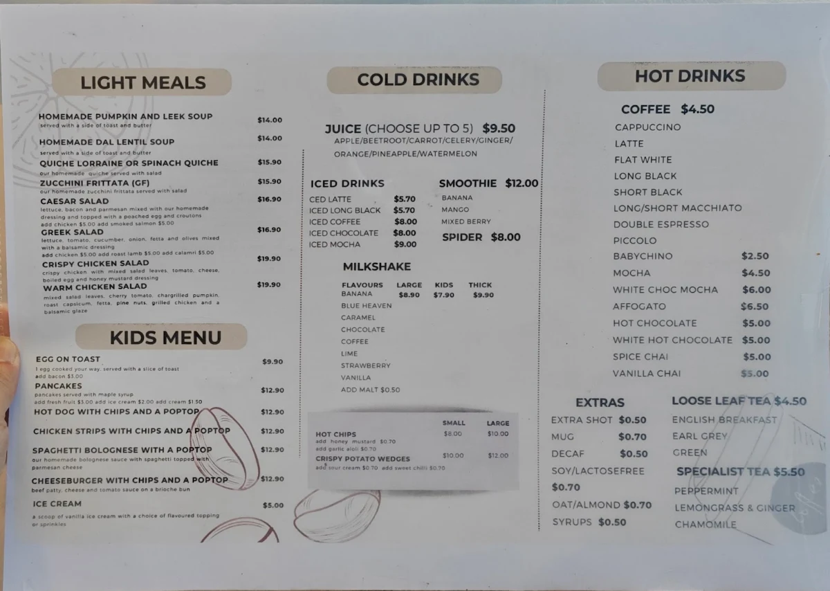 Menu, Indulgence Cafe