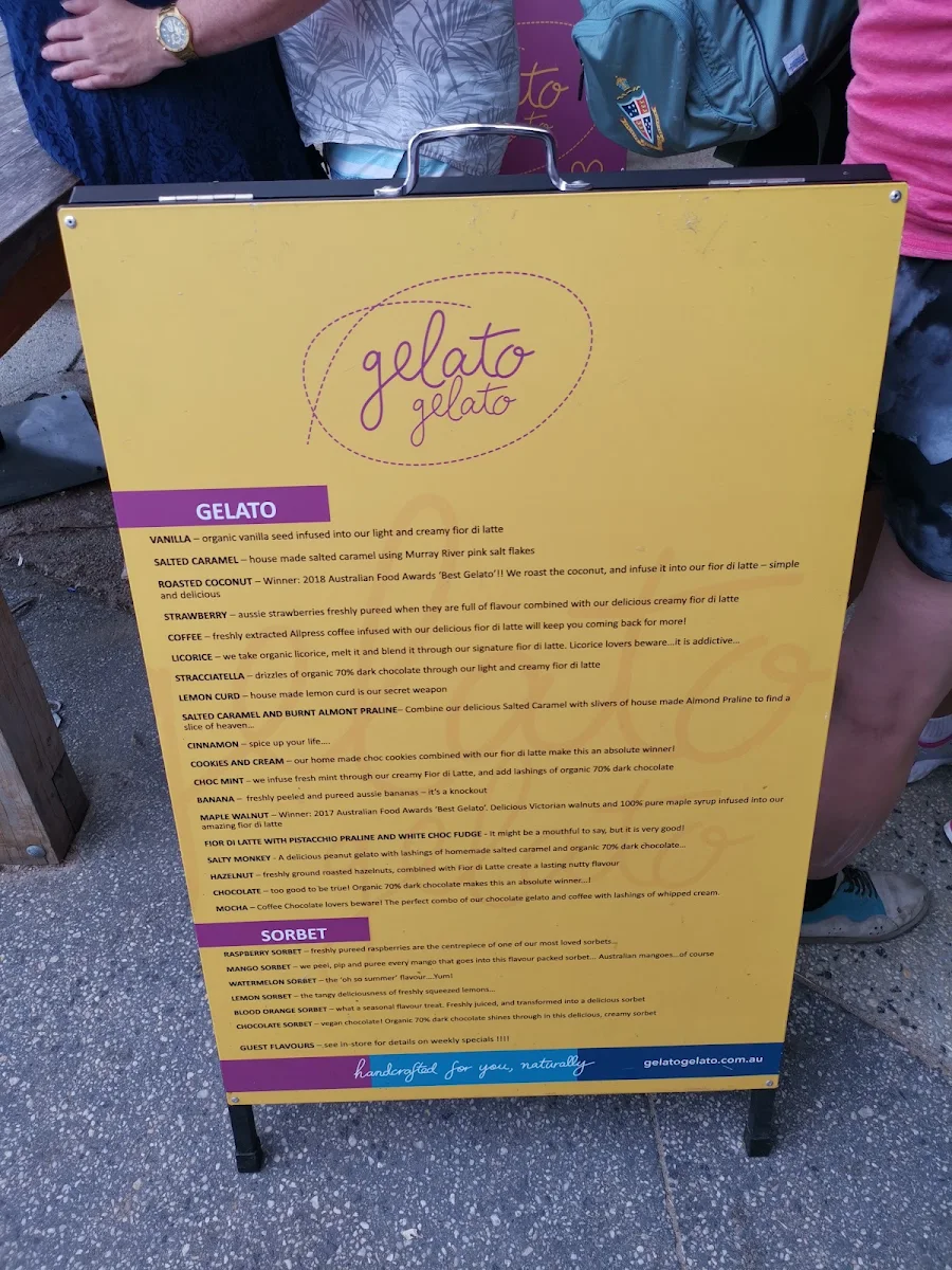 Menu, Gelato Gelato