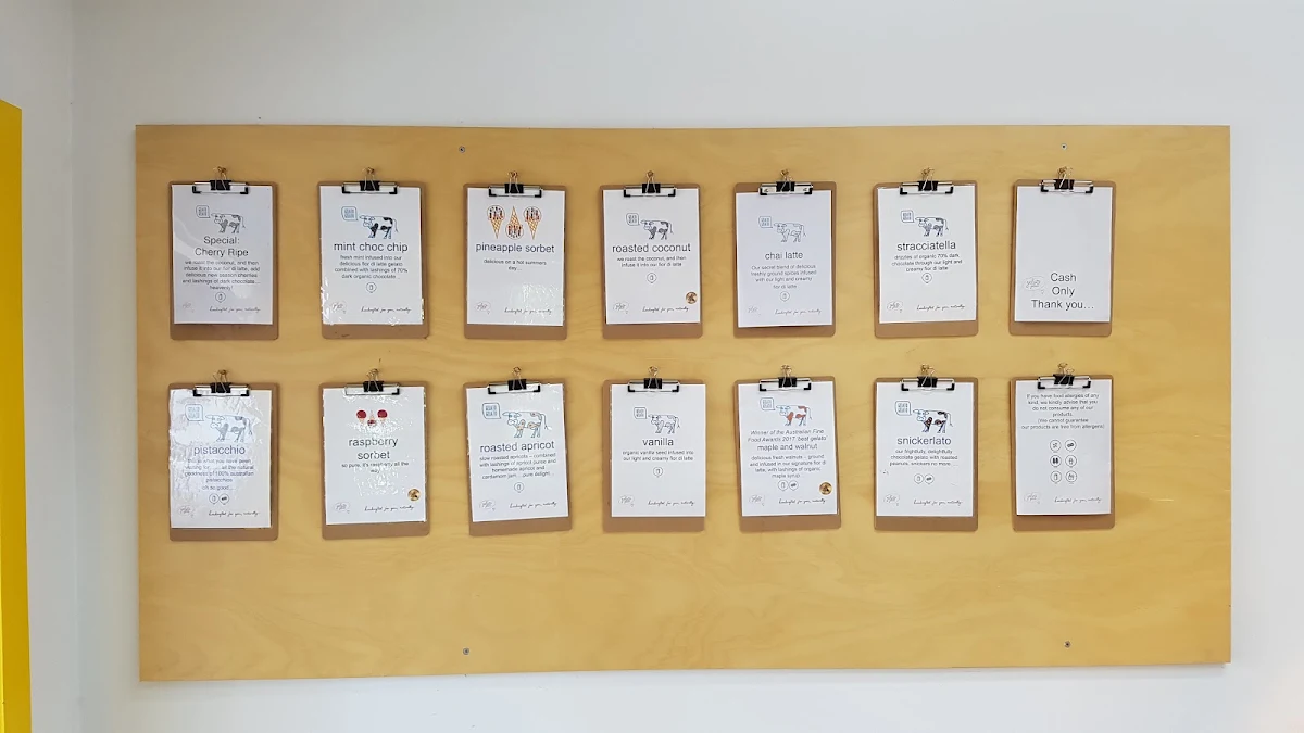 Menu, Gelato Gelato