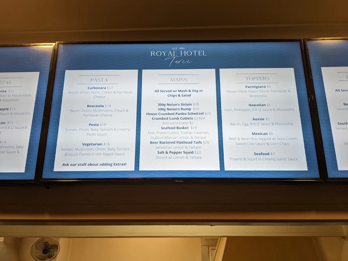 Menu, Royal Hotel Taree