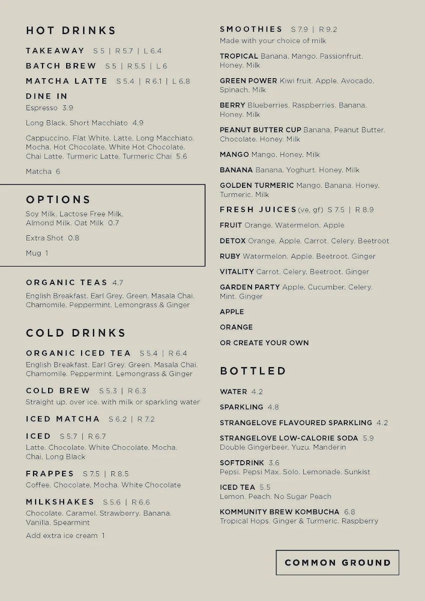 Menu, Common Ground