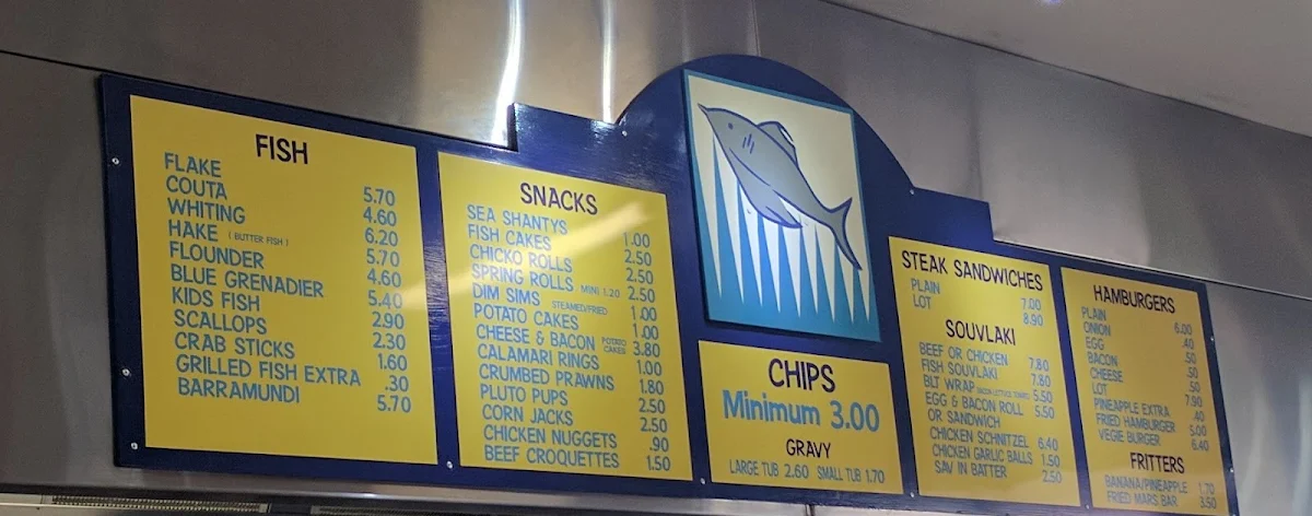 Menu, Peter's Fish Shop Kangaroo Flat