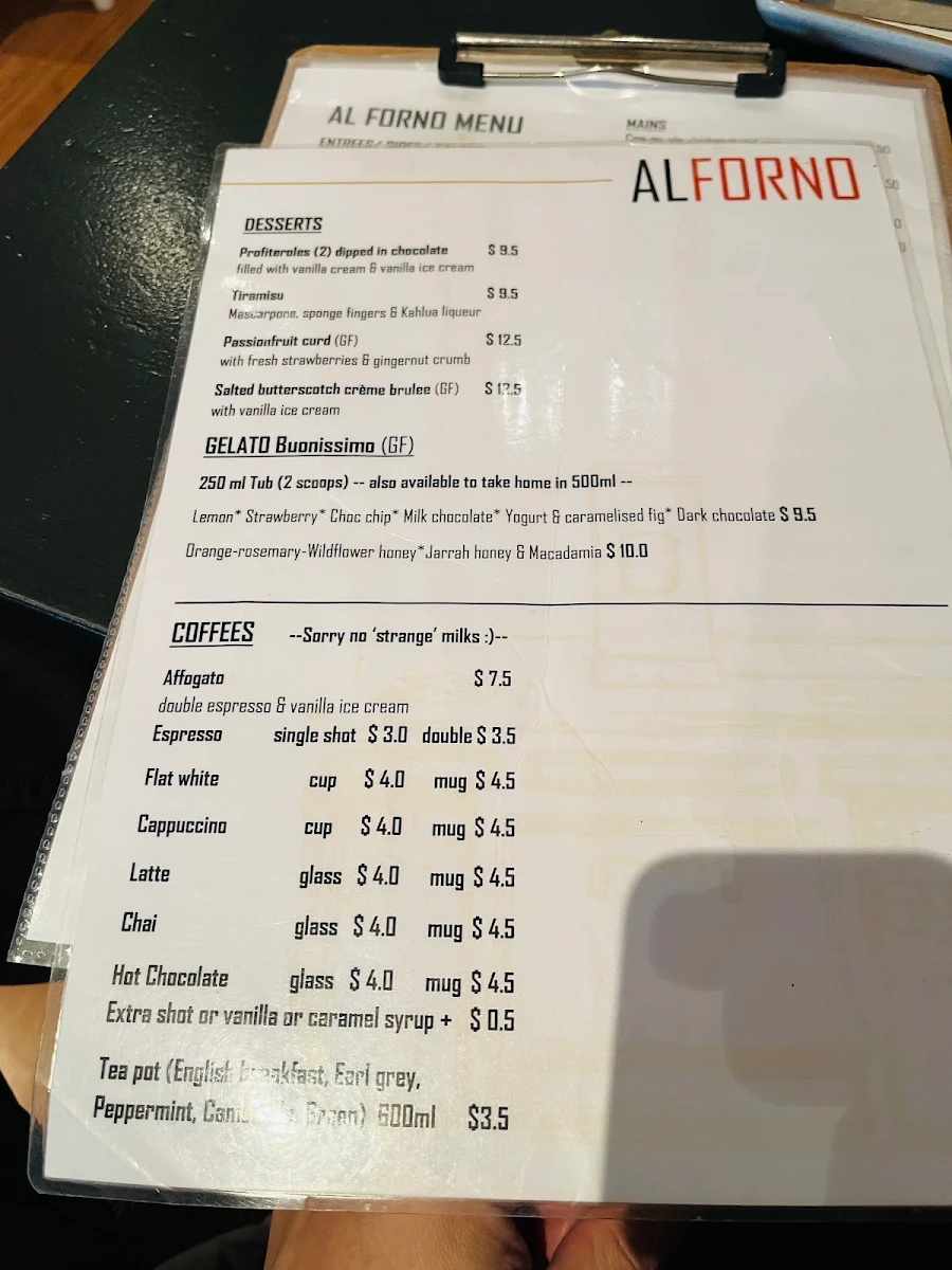 Menu, Al Forno