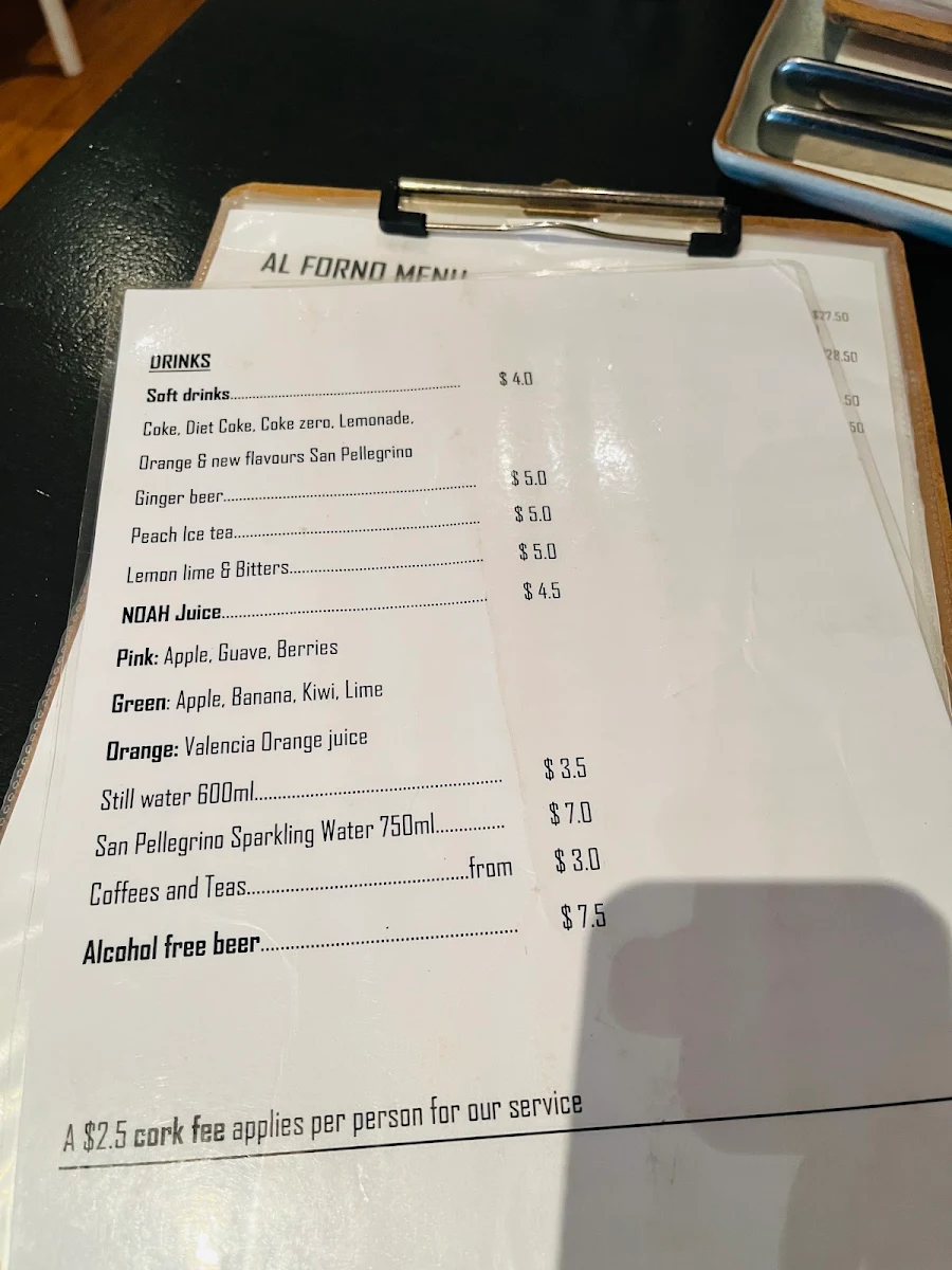 Menu, Al Forno