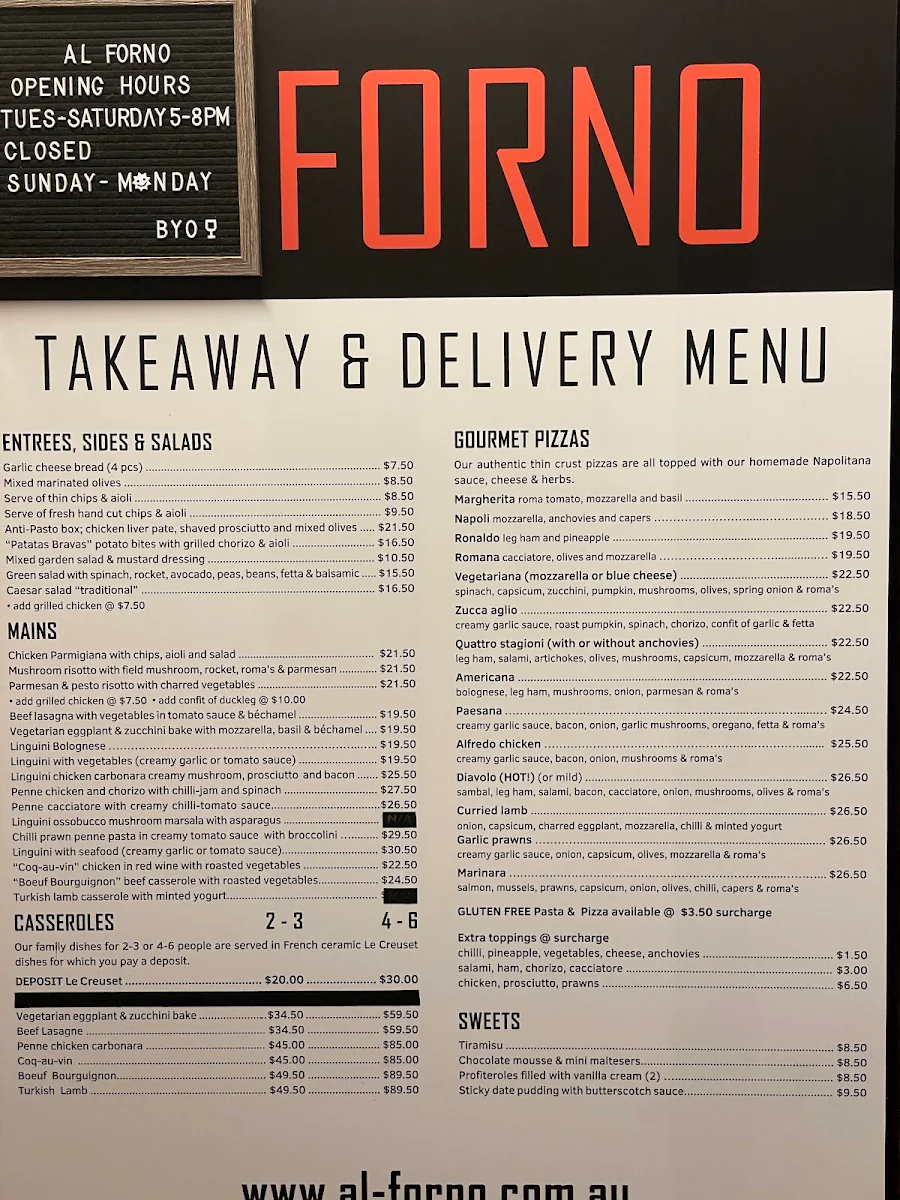 Menu, Al Forno