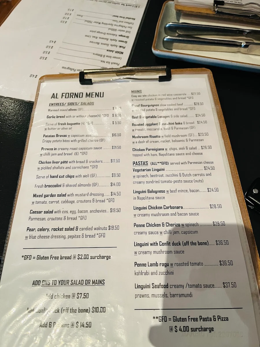 Menu, Al Forno