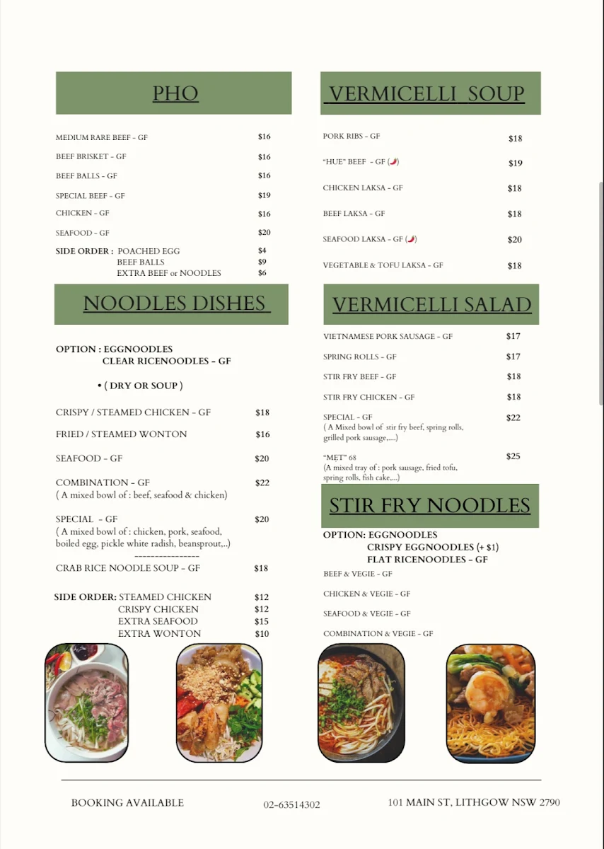 Menu, PHO 68 QUAN