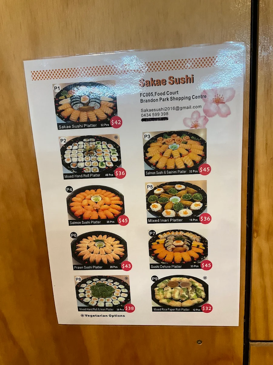Menu, Sakae Sushi