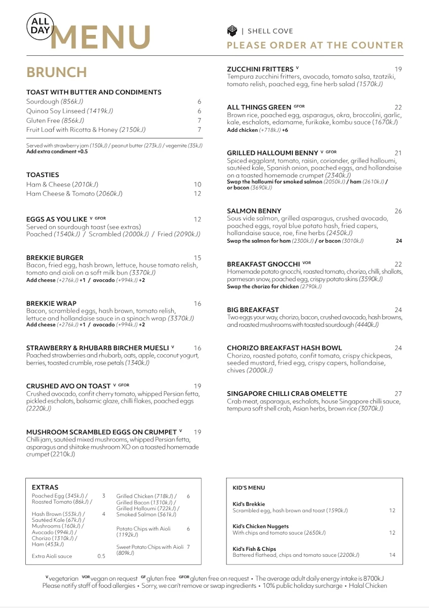 Menu, Leaf Cafe & Co Shell Cove