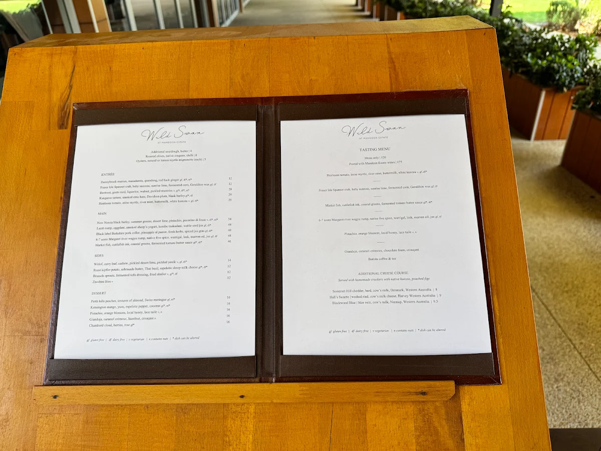 Menu, Wild Swan at Mandoon Estate