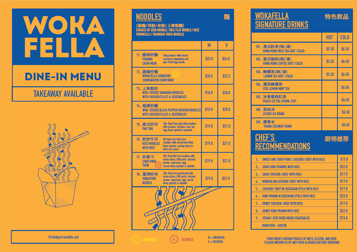 Menu, Wokafella