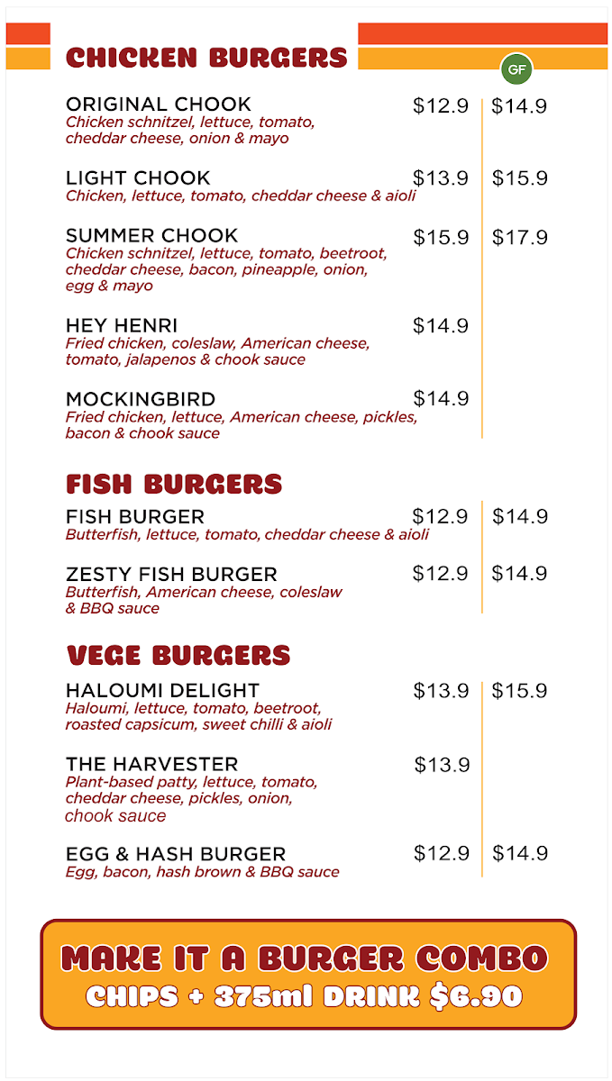 Menu, The Stuffed Chook - Chicken Shop