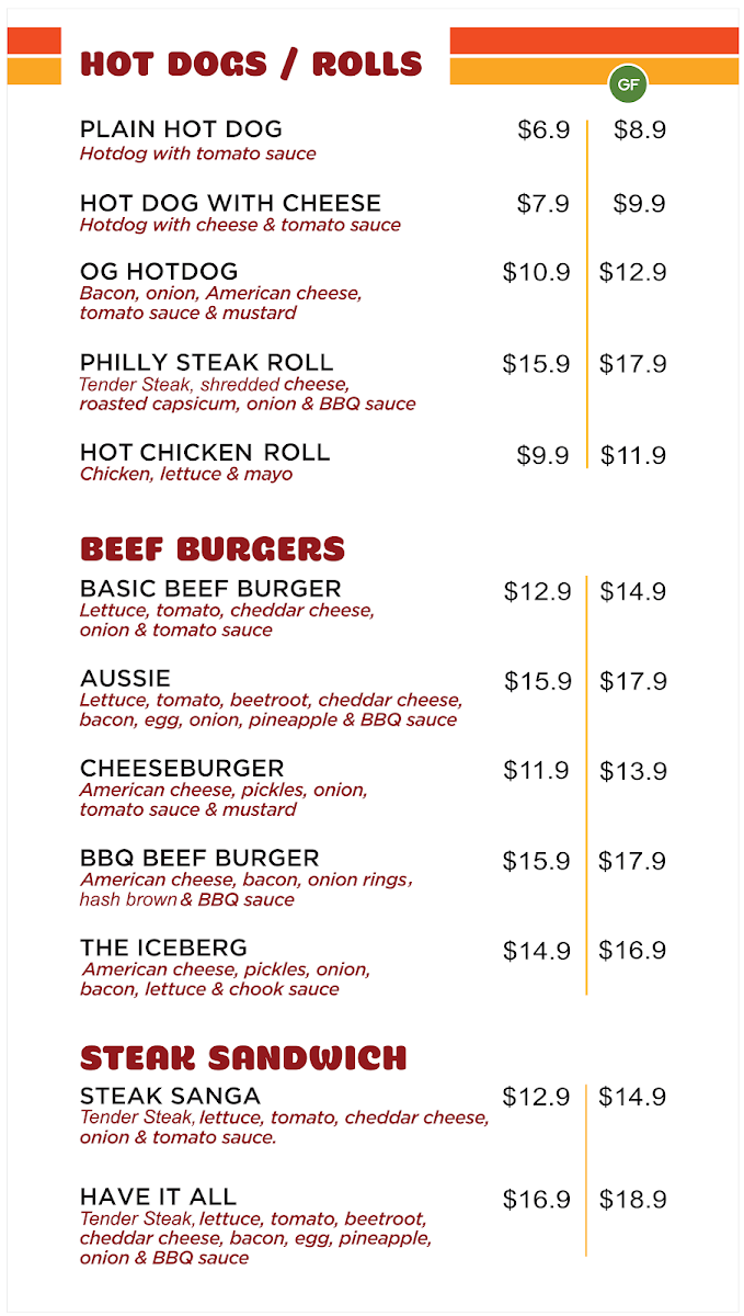 Menu, The Stuffed Chook - Chicken Shop