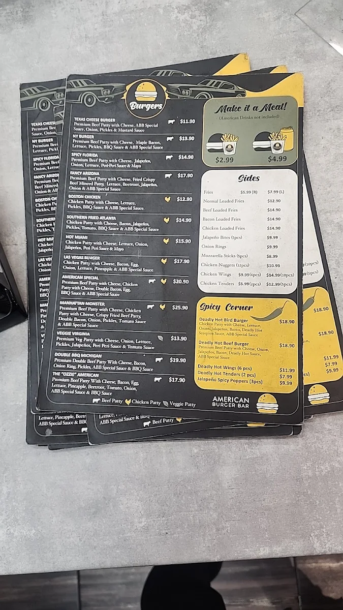 Menu, American Burger Bar Allenby Garden