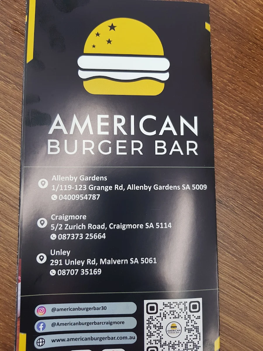 Menu, American Burger Bar Allenby Garden