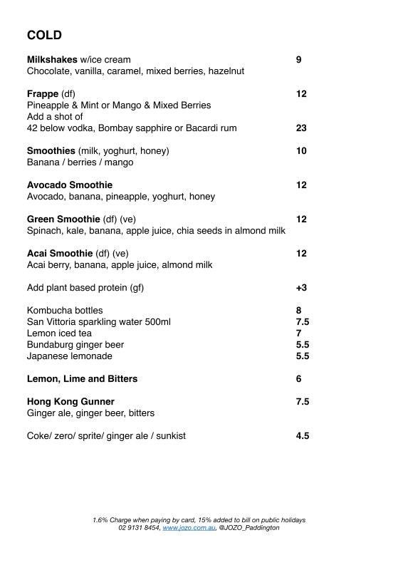 Menu, JOZO