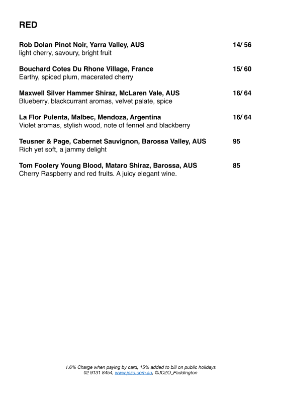Menu, JOZO