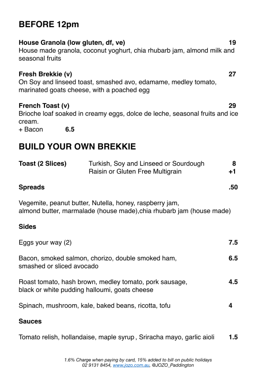 Menu, JOZO