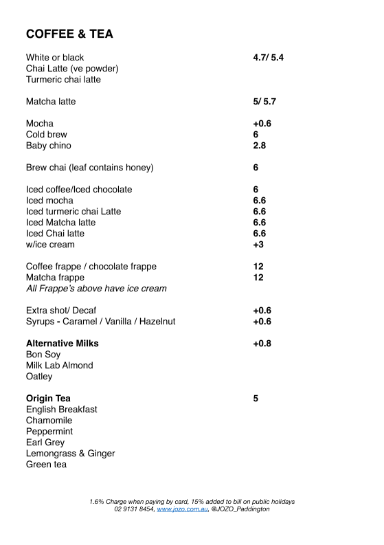 Menu, JOZO