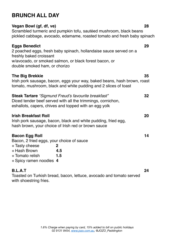 Menu, JOZO