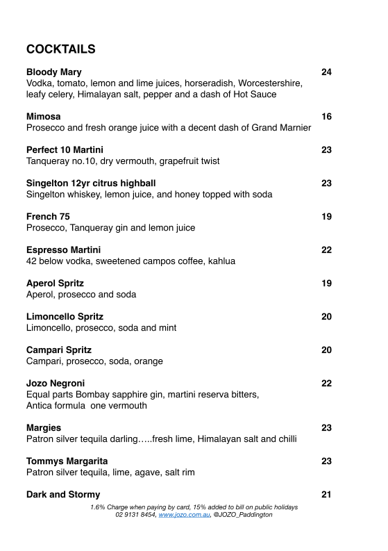 Menu, JOZO