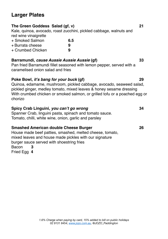 Menu, JOZO
