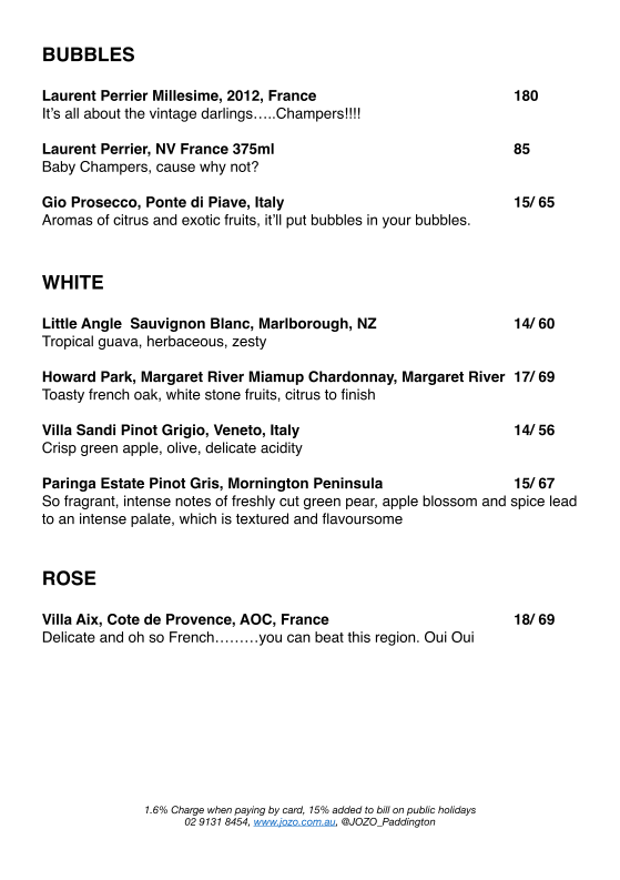 Menu, JOZO