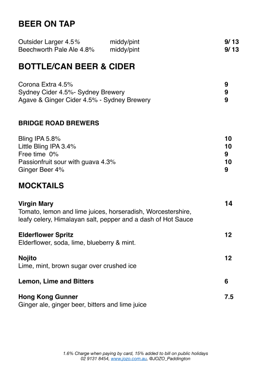 Menu, JOZO