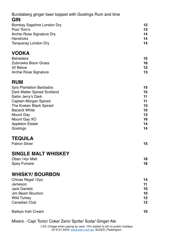 Menu, JOZO