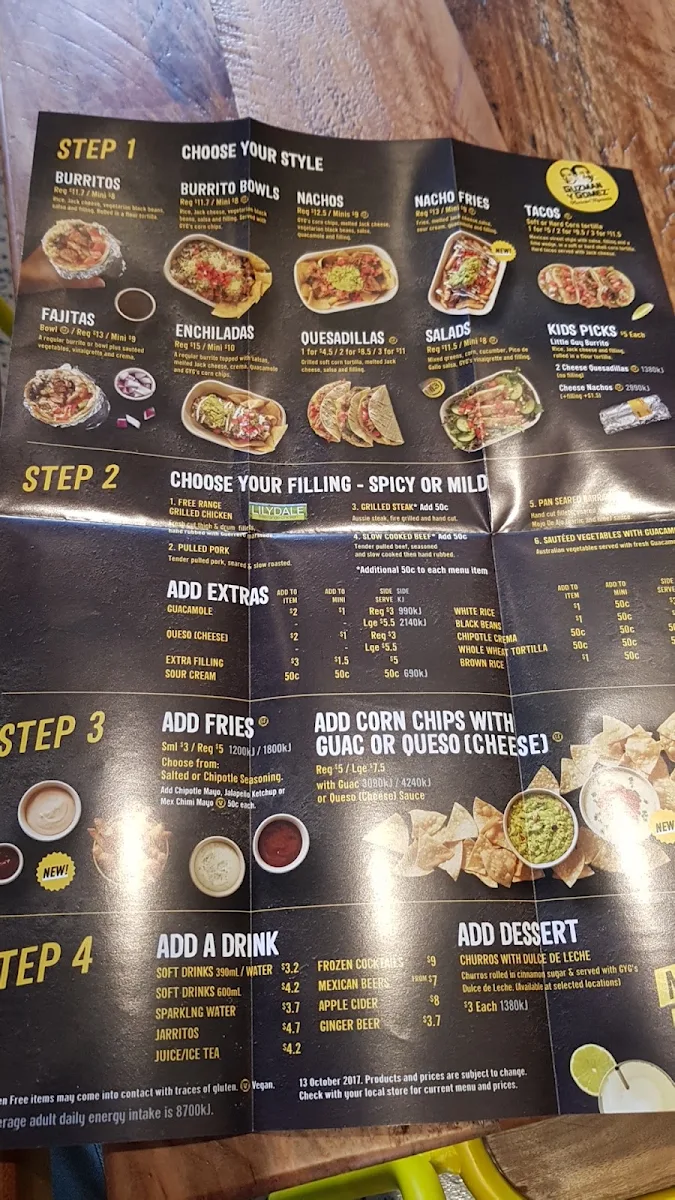 Menu, Guzman y Gomez - Kennington
