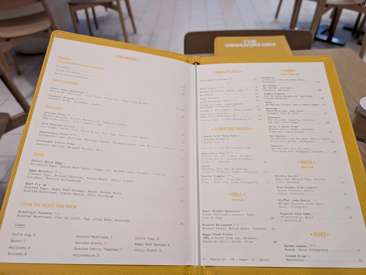 Menu, The Observatory